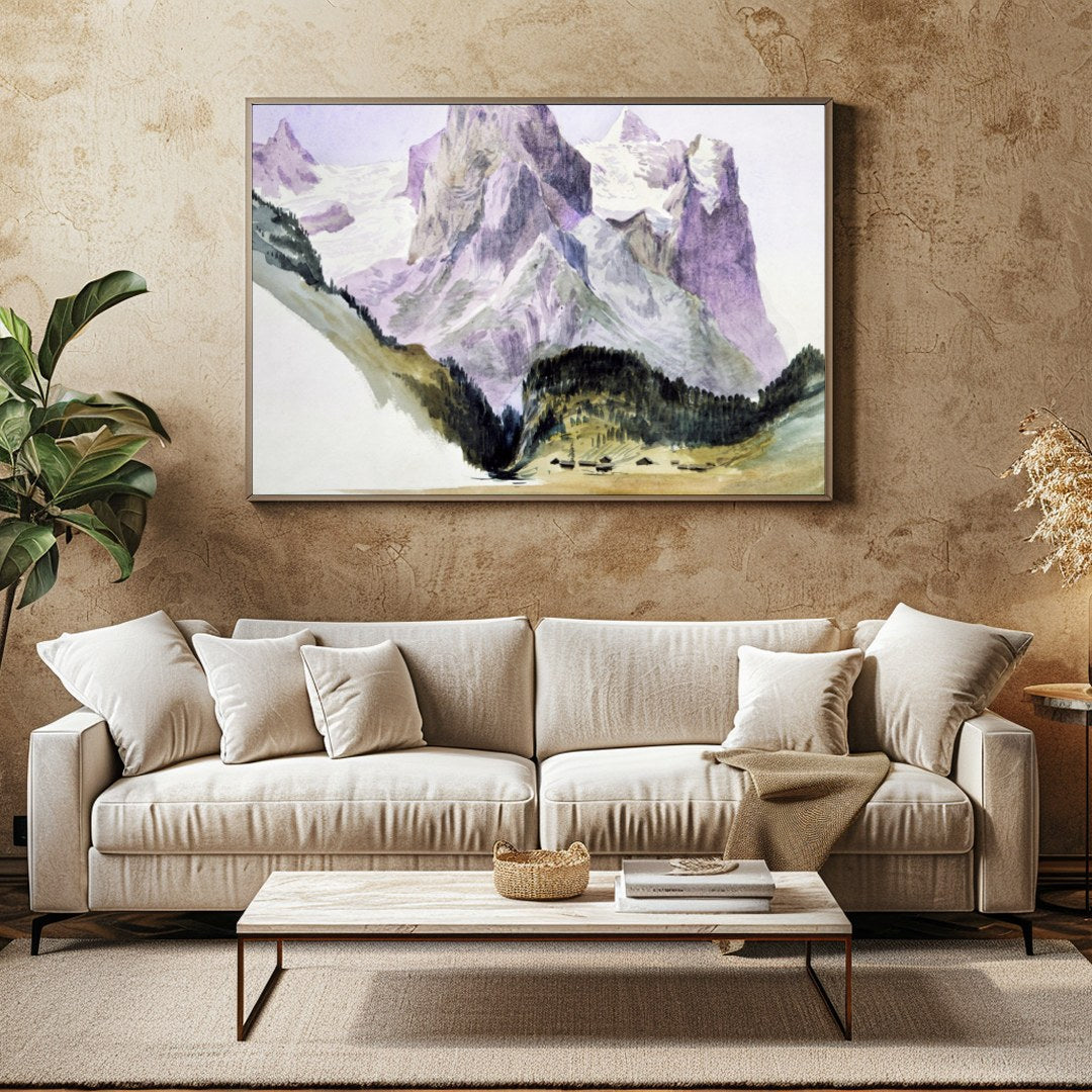 Immerse yourself in the serene beauty of this watercolor painting capturing the grandeur of for Family Room