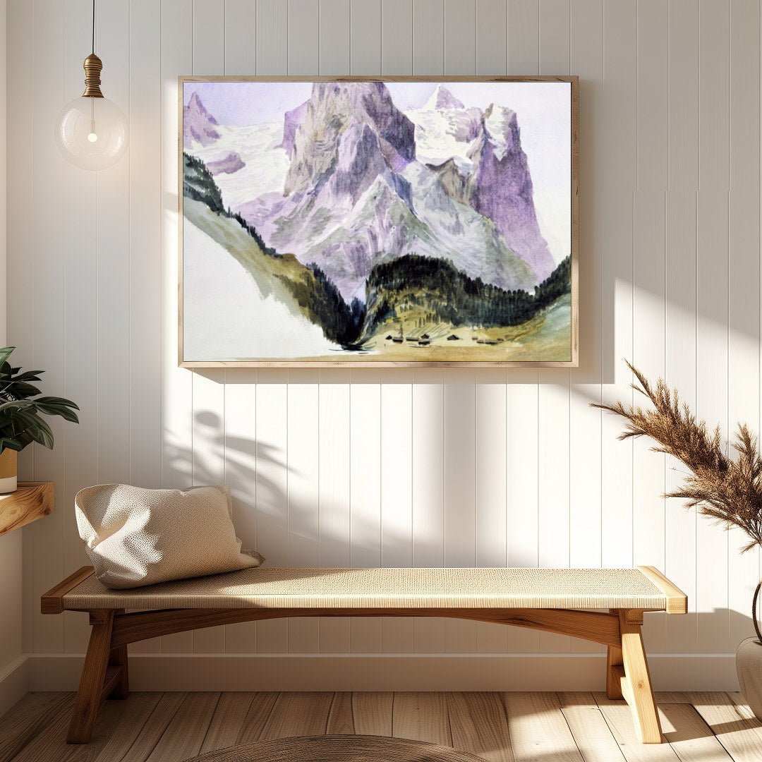 Immerse yourself in the serene beauty of this watercolor painting capturing the grandeur of for Hallway