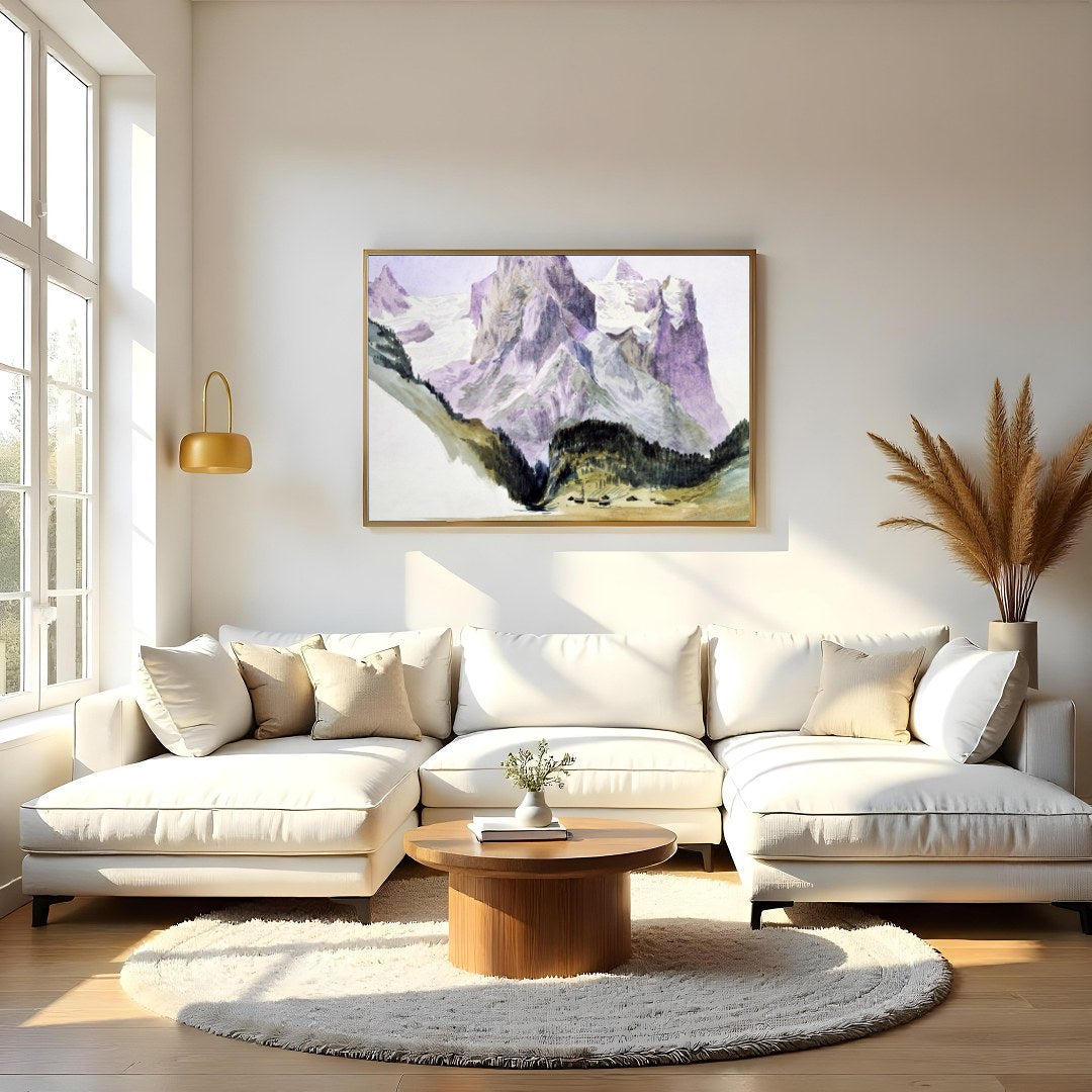 Immerse yourself in the serene beauty of this watercolor painting capturing the grandeur of for Living Room