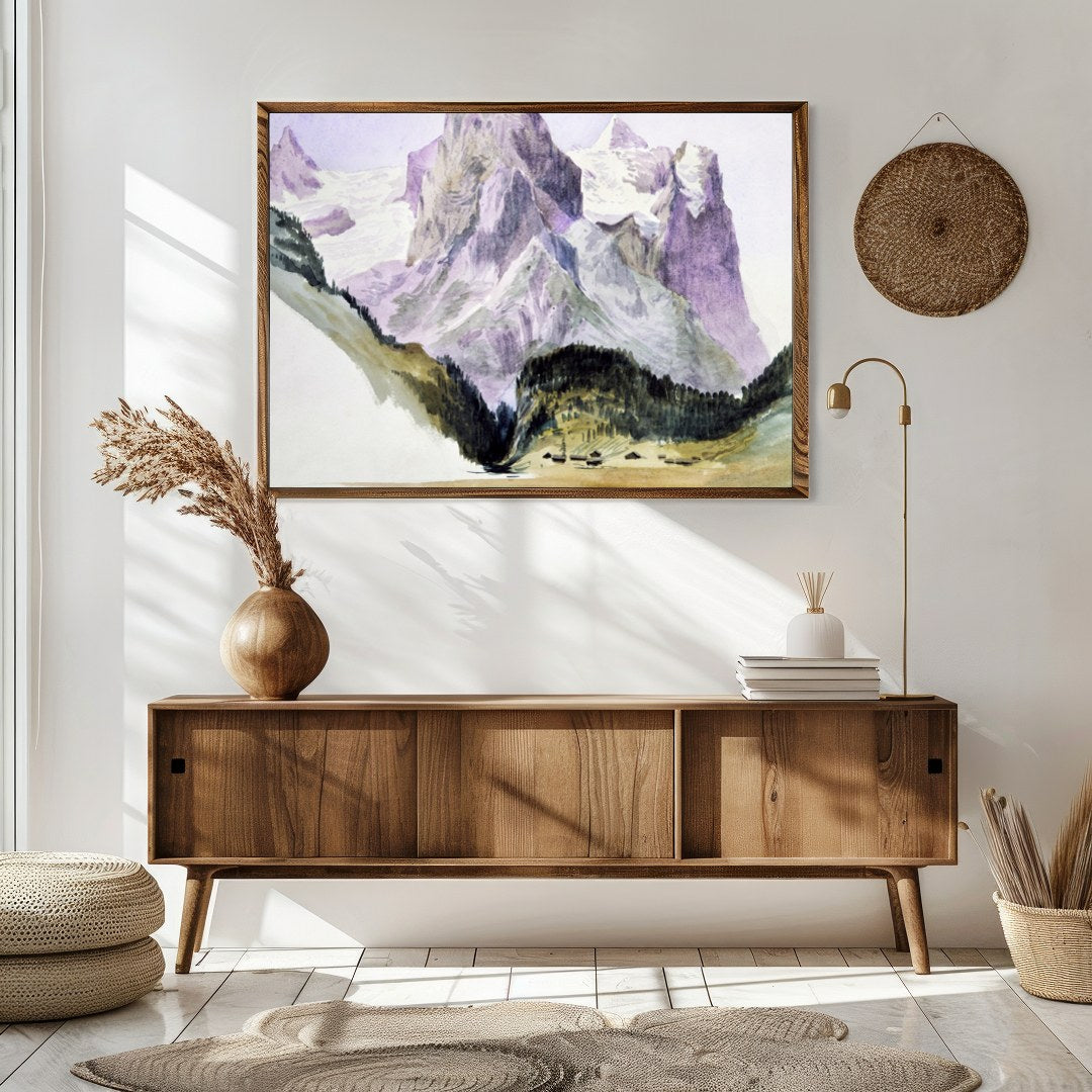 Immerse yourself in the serene beauty of this watercolor painting capturing the grandeur of for Sitting Area
