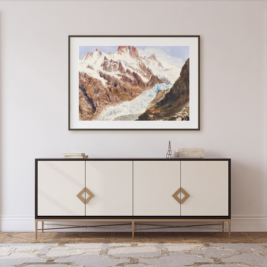 Immerse yourself in the serene beauty of this majestic mountain landscape. This artwork captures for Foyer