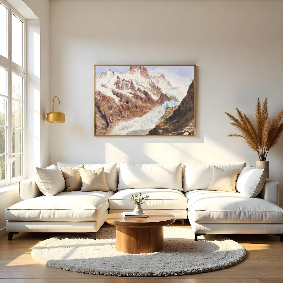 Immerse yourself in the serene beauty of this majestic mountain landscape. This artwork captures for Living Room