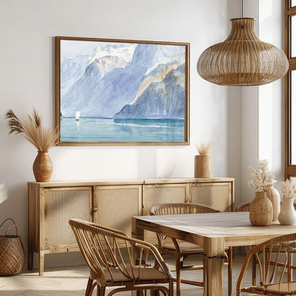 Capture the serene beauty of nature with this exquisite watercolor depicting a majestic mountain for Dining
