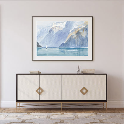 Capture the serene beauty of nature with this exquisite watercolor depicting a majestic mountain for Foyer
