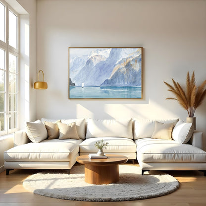 Capture the serene beauty of nature with this exquisite watercolor depicting a majestic mountain for Living Room