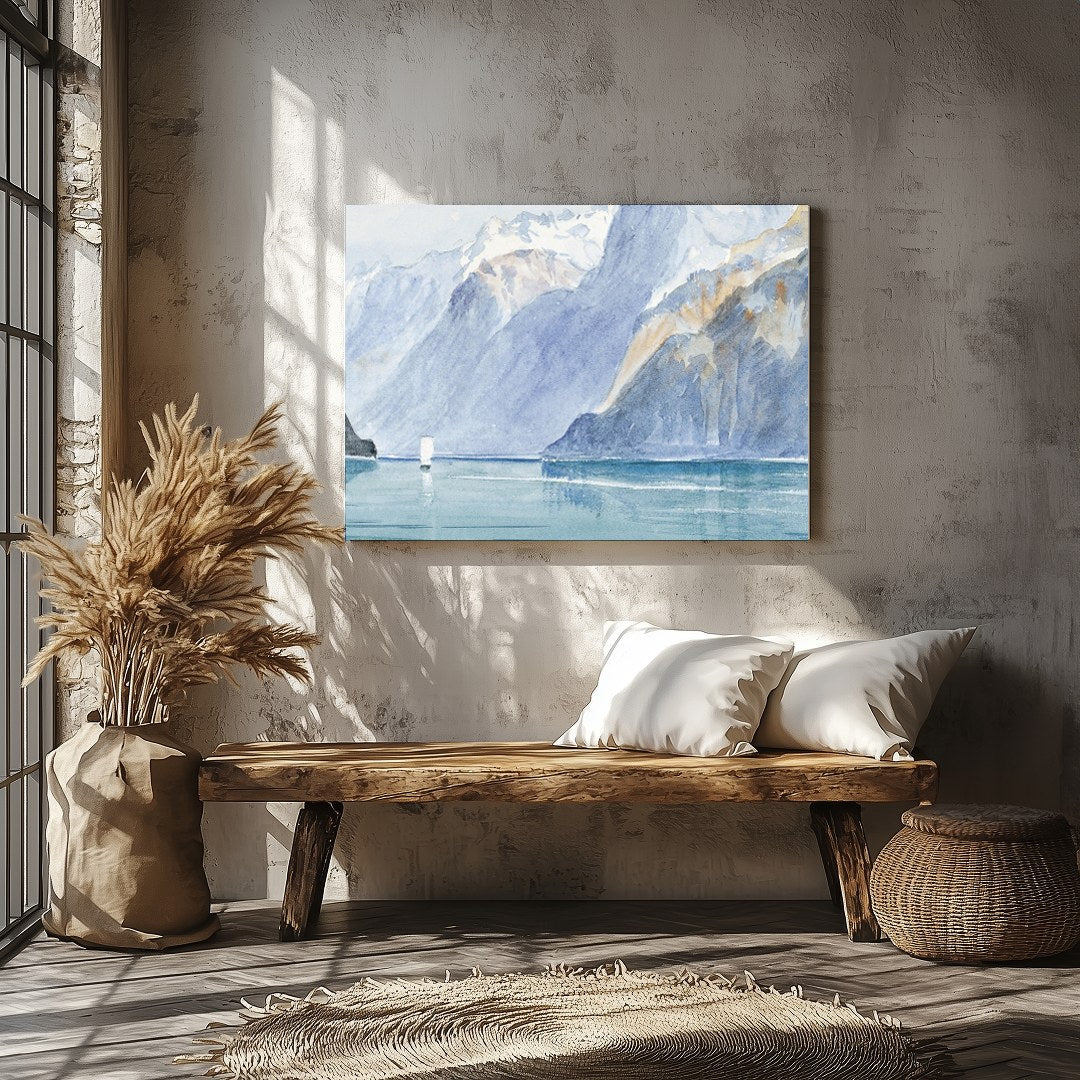 Capture the serene beauty of nature with this exquisite watercolor depicting a majestic mountain for Veranda