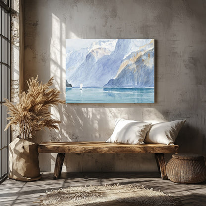 Capture the serene beauty of nature with this exquisite watercolor depicting a majestic mountain for Veranda