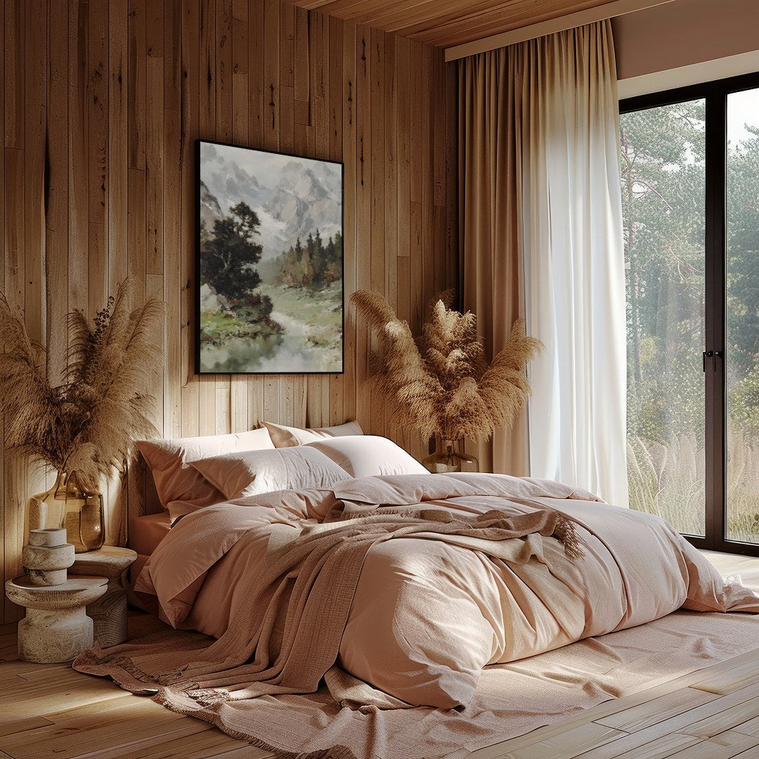 Immerse yourself in the tranquility of this stunning landscape painting. With its grand depiction for Bedroom
