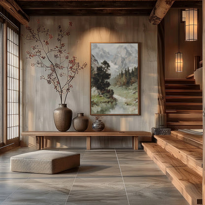Immerse yourself in the tranquility of this stunning landscape painting. With its grand depiction for Hall