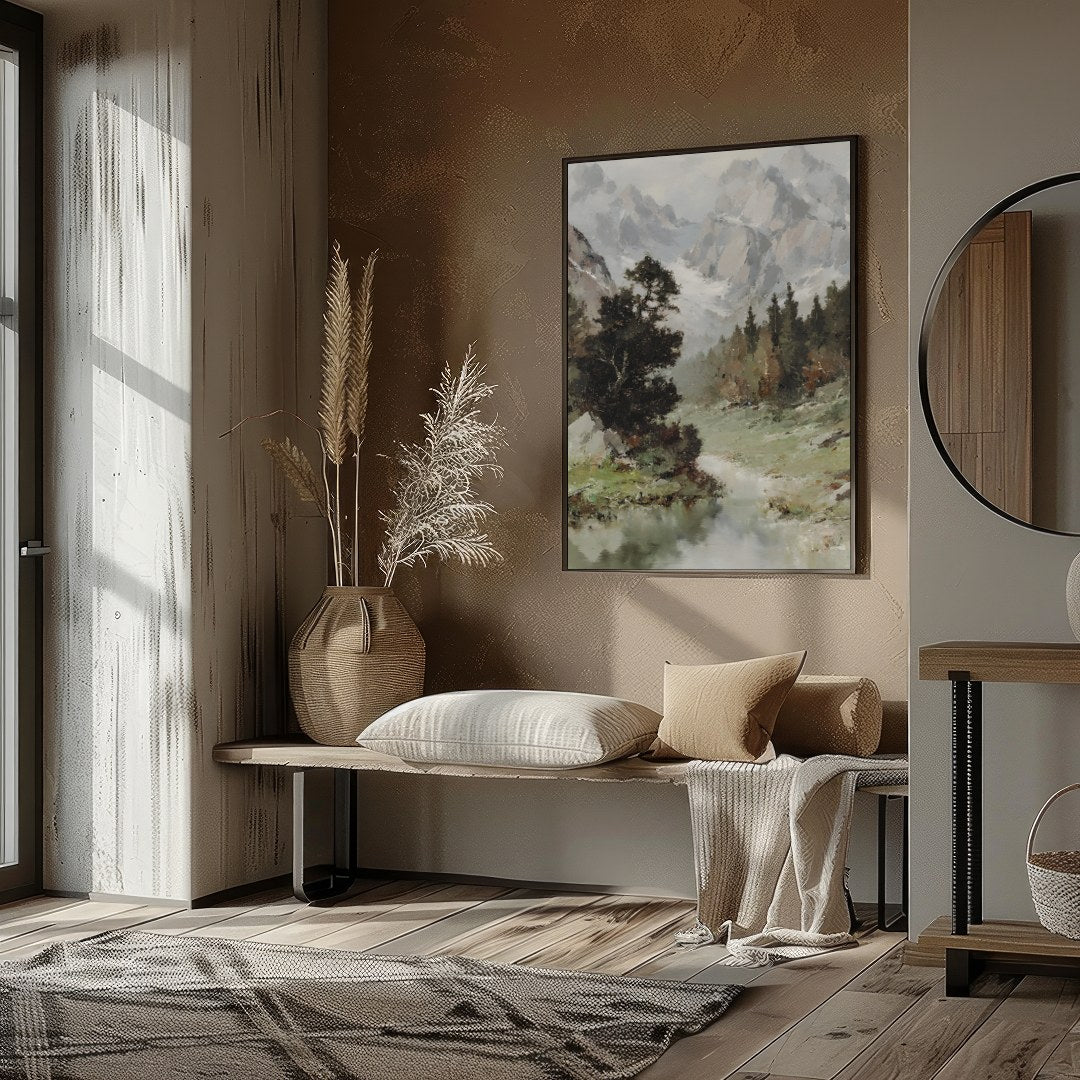 Immerse yourself in the tranquility of this stunning landscape painting. With its grand depiction for room