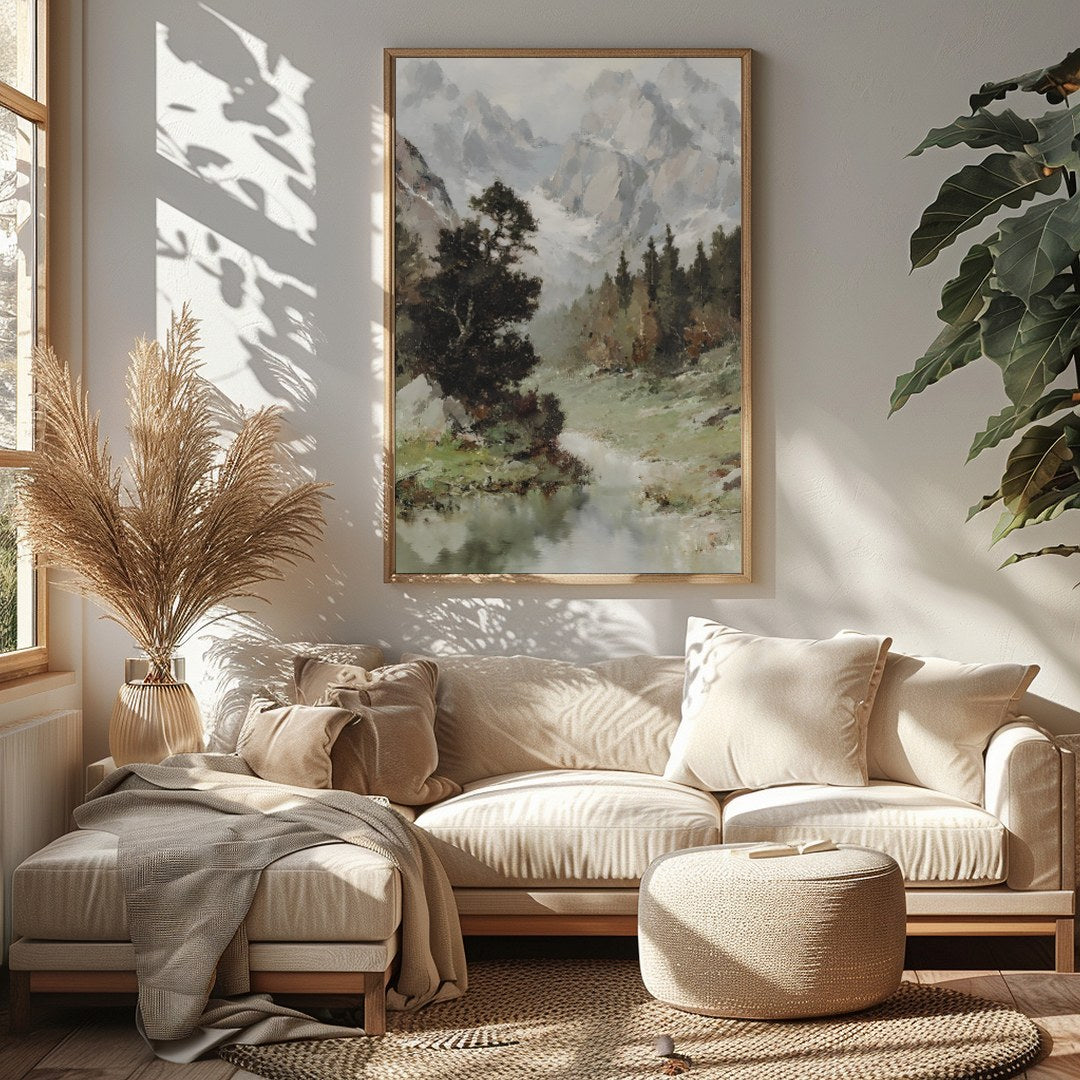 Immerse yourself in the tranquility of this stunning landscape painting. With its grand depiction for Sitting Area