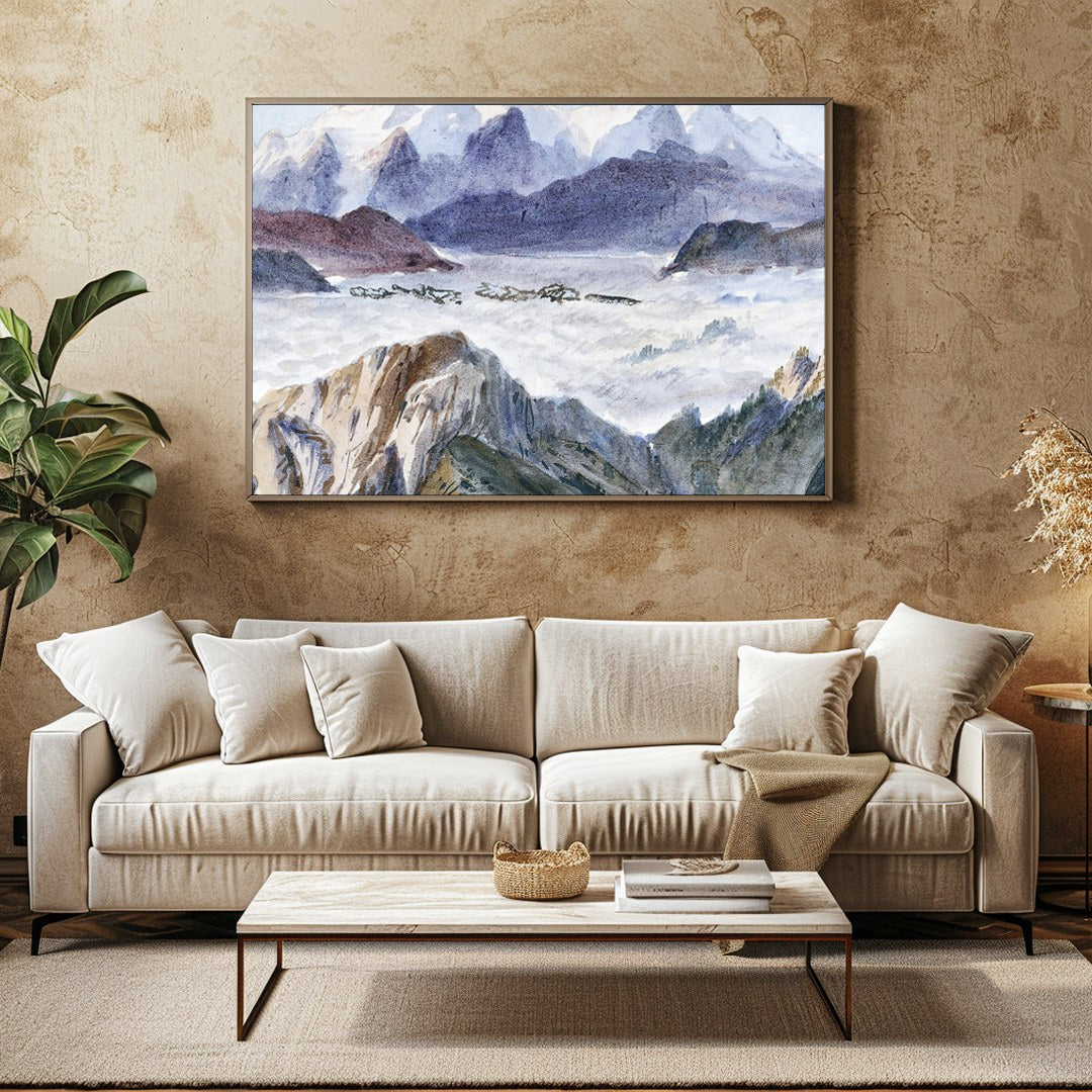 Journey into nature's splendor with 'Majestic Mountain Veil,' a breathtaking depiction of serene for Family Room