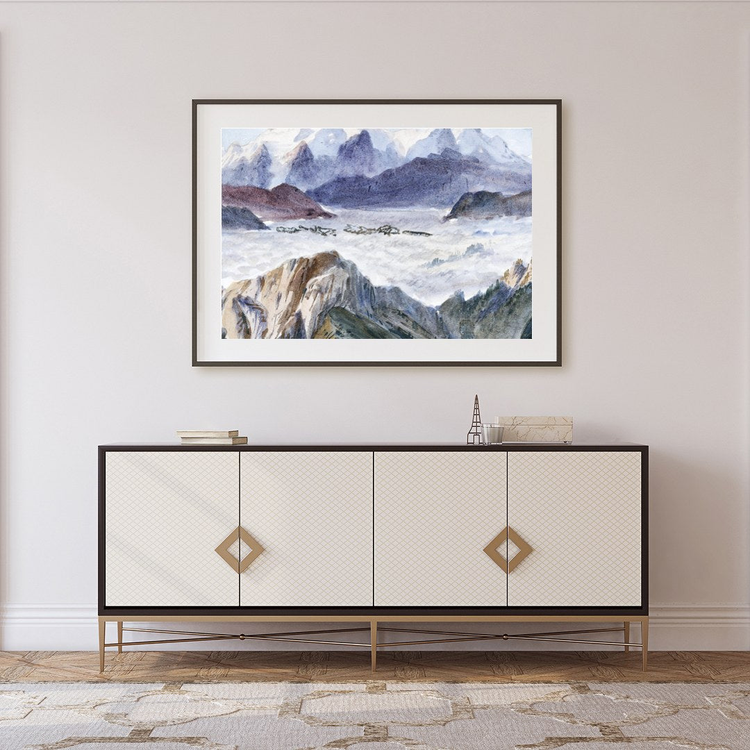 Journey into nature's splendor with 'Majestic Mountain Veil,' a breathtaking depiction of serene for Foyer