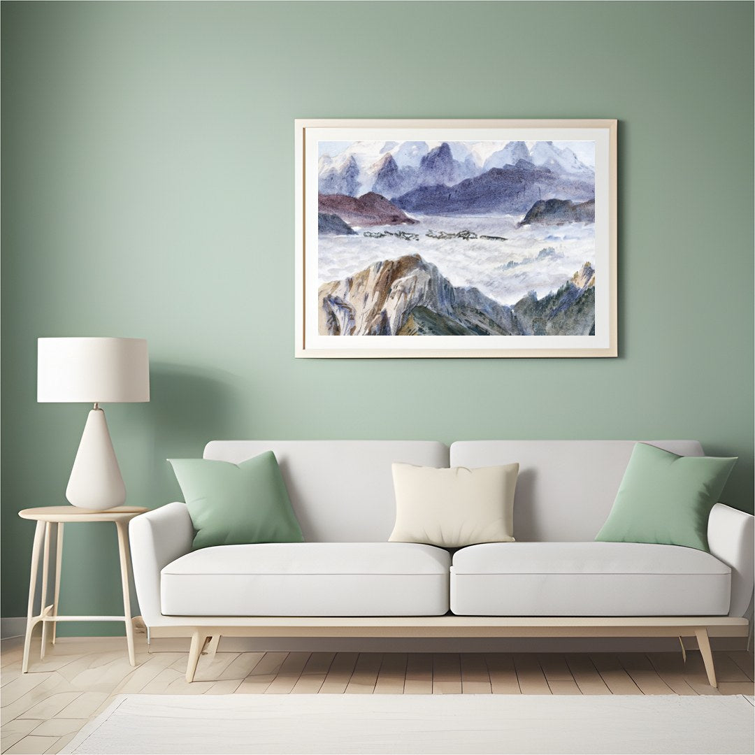 Journey into nature's splendor with 'Majestic Mountain Veil,' a breathtaking depiction of serene for Hall