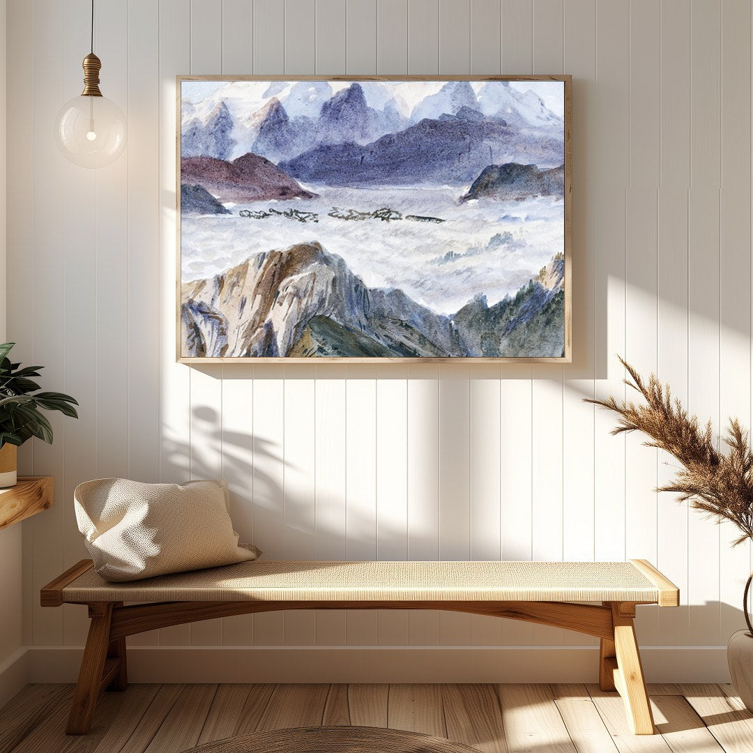 Journey into nature's splendor with 'Majestic Mountain Veil,' a breathtaking depiction of serene for Hallway