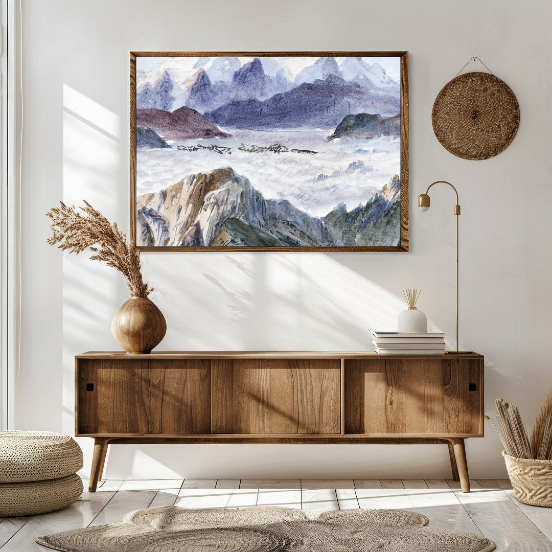 Journey into nature's splendor with 'Majestic Mountain Veil,' a breathtaking depiction of serene for Sitting Area