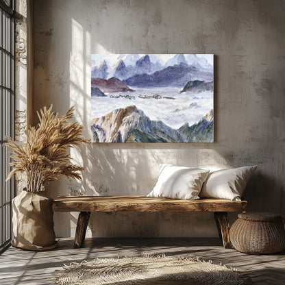 Journey into nature's splendor with 'Majestic Mountain Veil,' a breathtaking depiction of serene for Veranda