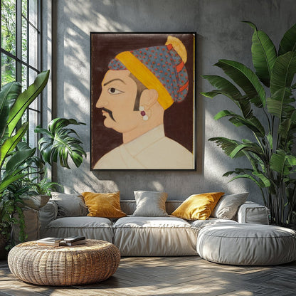 This exquisite artwork captures the regal elegance of a Mughal emperor, showcasing meticulous for Balcony