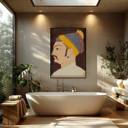 This exquisite artwork captures the regal elegance of a Mughal emperor, showcasing meticulous for Bathroom