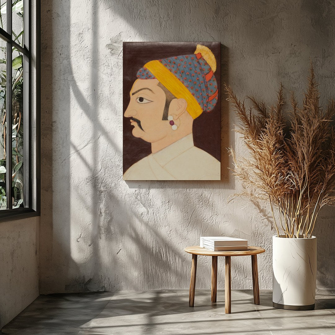 This exquisite artwork captures the regal elegance of a Mughal emperor, showcasing meticulous for Entrance