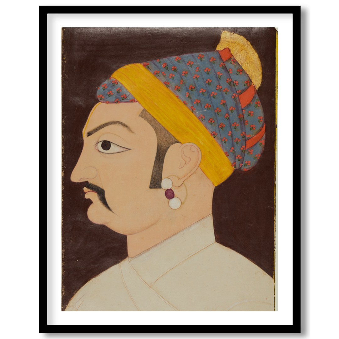 This exquisite artwork captures the regal elegance of a Mughal emperor, showcasing meticulous for room