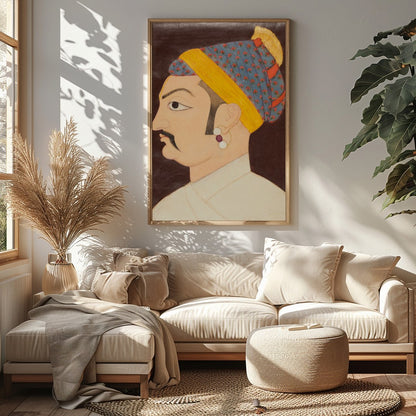 This exquisite artwork captures the regal elegance of a Mughal emperor, showcasing meticulous for Sitting Area