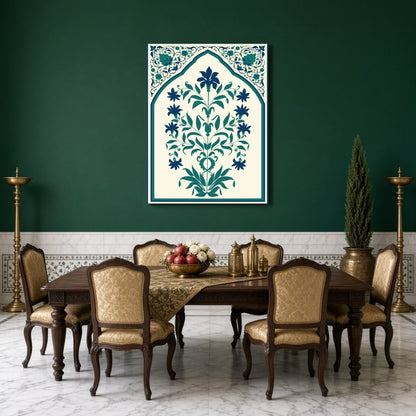 Immerse yourself in the intricate world of Indo-Mughal art with this captivating floral design, for Dining