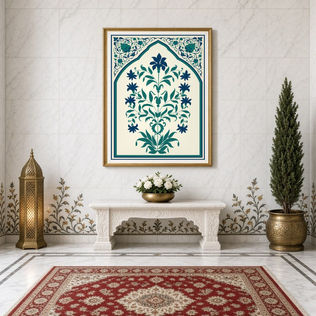 Immerse yourself in the intricate world of Indo-Mughal art with this captivating floral design, for Entrance