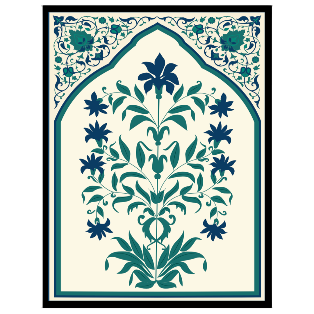 Immerse yourself in the intricate world of Indo-Mughal art with this captivating floral design, for office