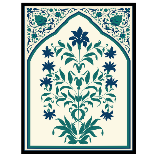 Immerse yourself in the intricate world of Indo-Mughal art with this captivating floral design, for office
