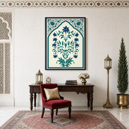 Immerse yourself in the intricate world of Indo-Mughal art with this captivating floral design, for Study
