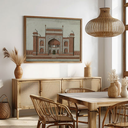 Experience the grandeur of Mughal architecture with this stunning depiction of a traditional for Dining