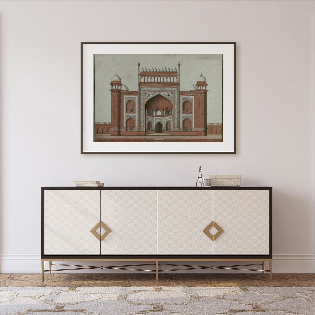 Experience the grandeur of Mughal architecture with this stunning depiction of a traditional for Foyer