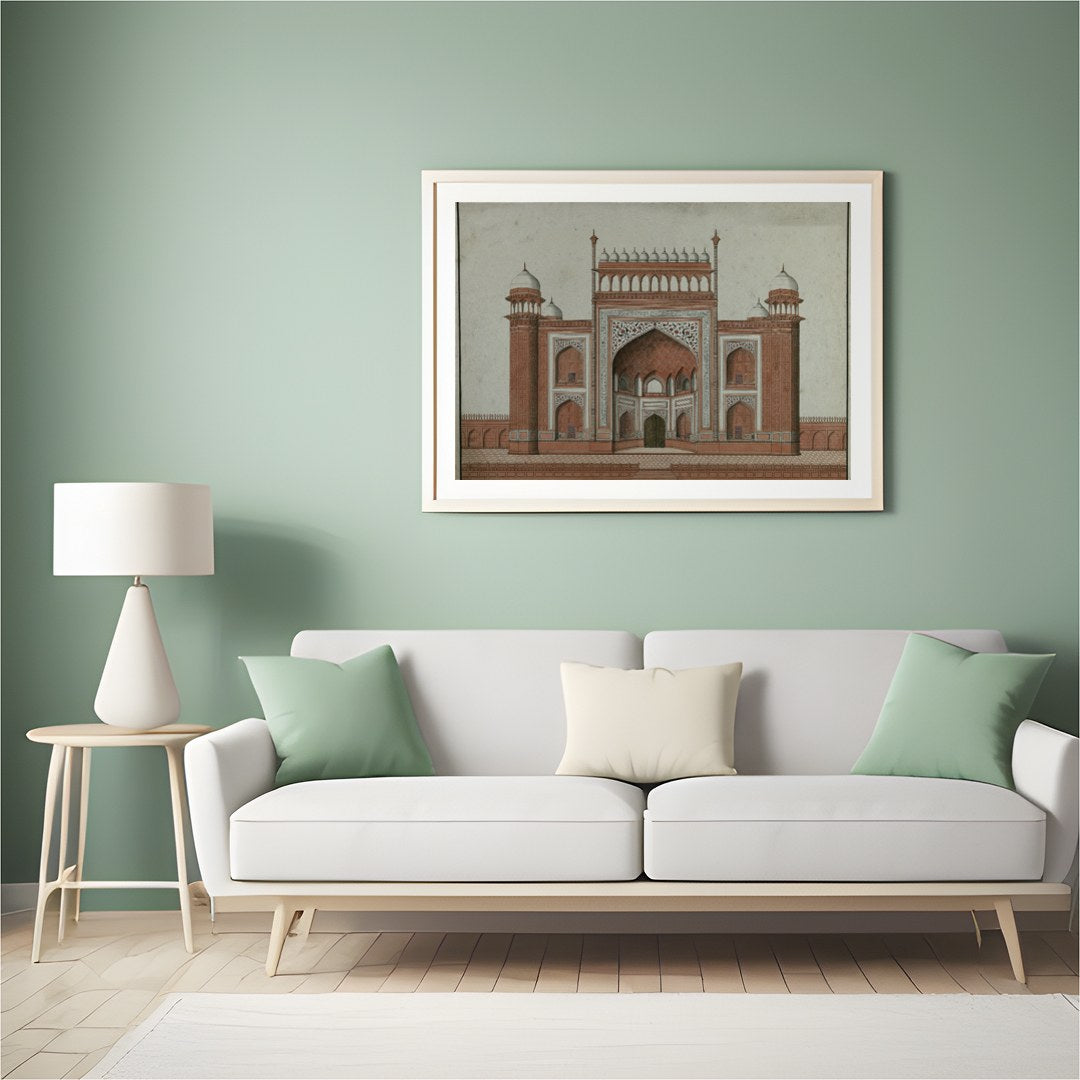 Experience the grandeur of Mughal architecture with this stunning depiction of a traditional for Hall