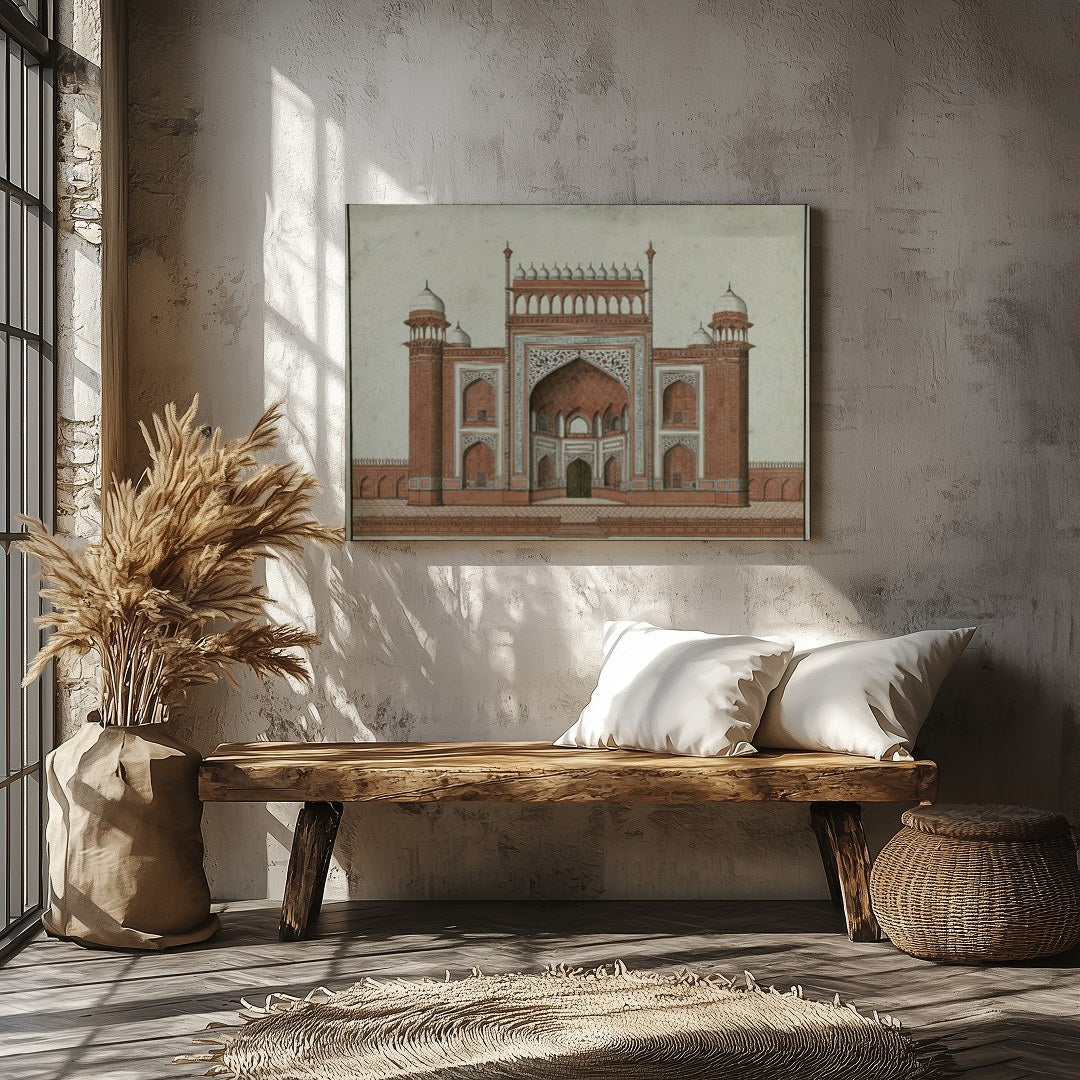 Experience the grandeur of Mughal architecture with this stunning depiction of a traditional for Veranda