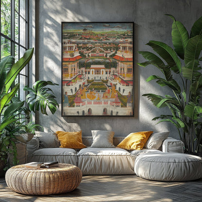 Immerse yourself in the grandeur of this Mughal-era painting, capturing the intricate architecture for Balcony