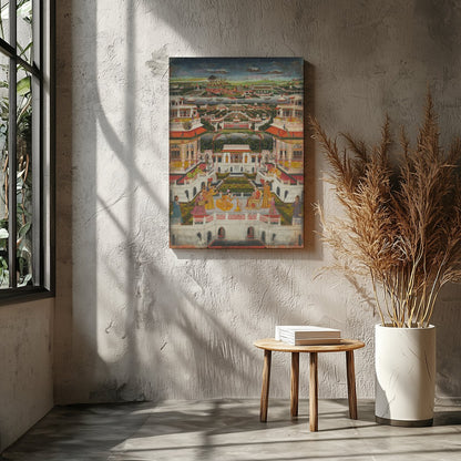 Immerse yourself in the grandeur of this Mughal-era painting, capturing the intricate architecture for Entrance