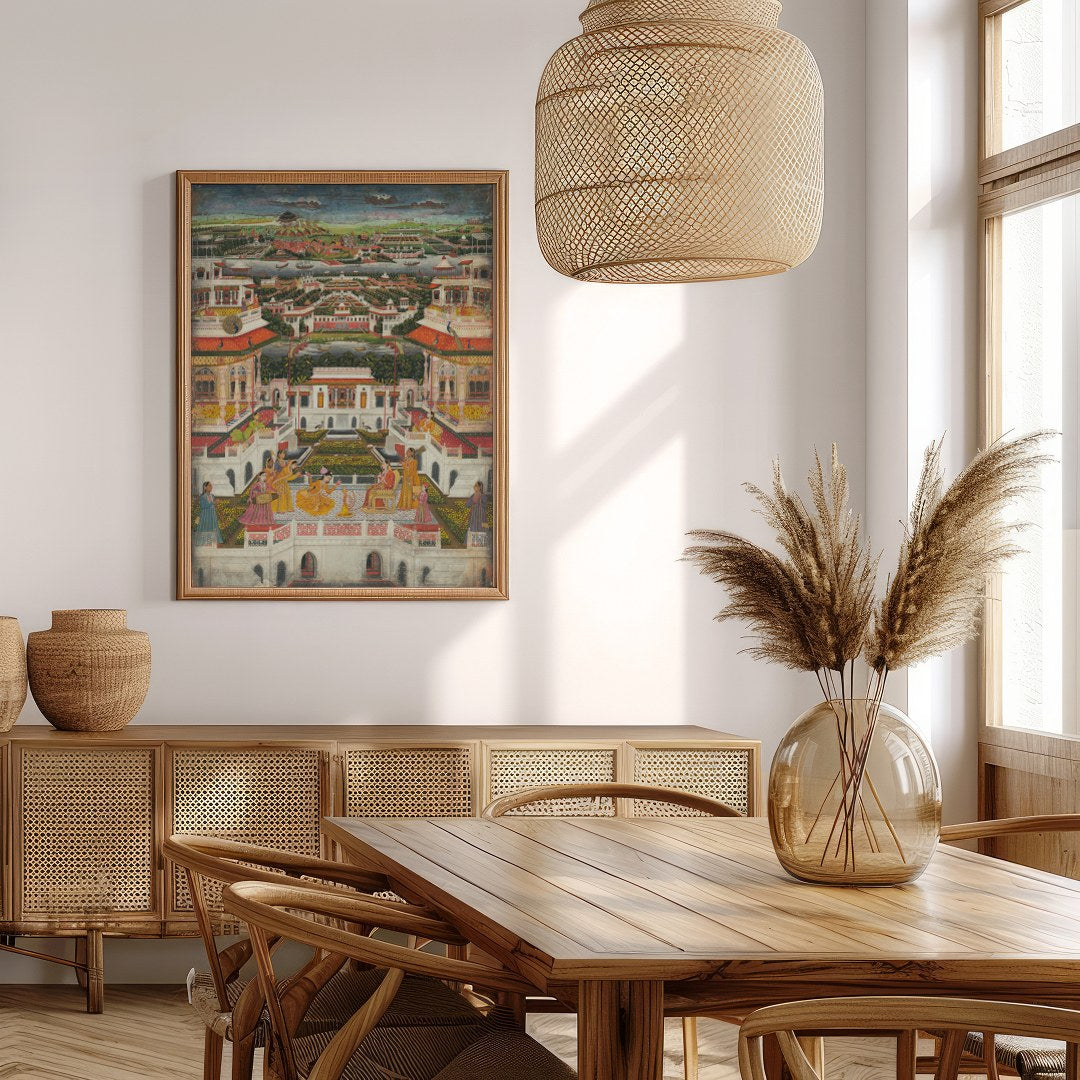 Immerse yourself in the grandeur of this Mughal-era painting, capturing the intricate architecture for Extra Kitchen