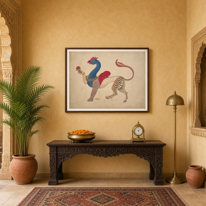Experience the enchanting blend of mythology and artistry with this Navagunjara Pichwai art. for Entrance