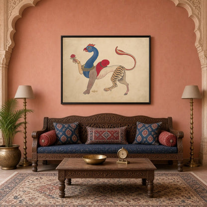 Experience the enchanting blend of mythology and artistry with this Navagunjara Pichwai art. for Living Room