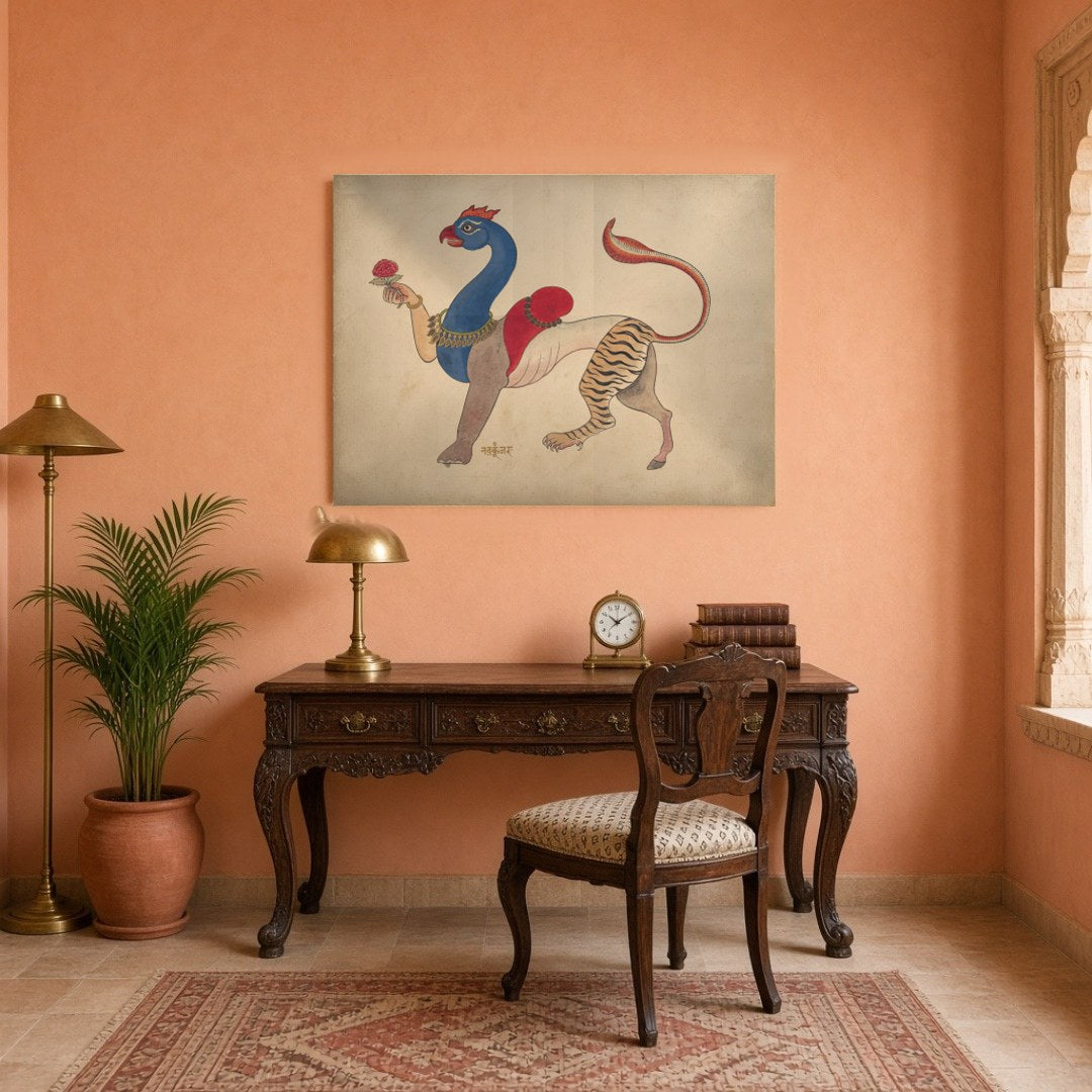 Experience the enchanting blend of mythology and artistry with this Navagunjara Pichwai art. for Study