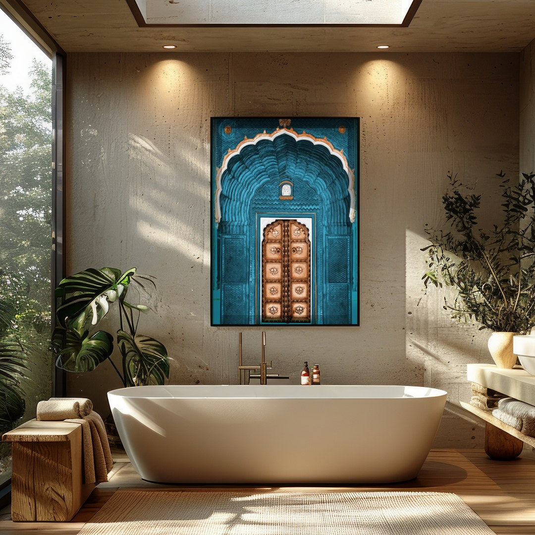 Immerse yourself in the captivating allure of a bygone era with this exquisite piece of wall art, for Bathroom