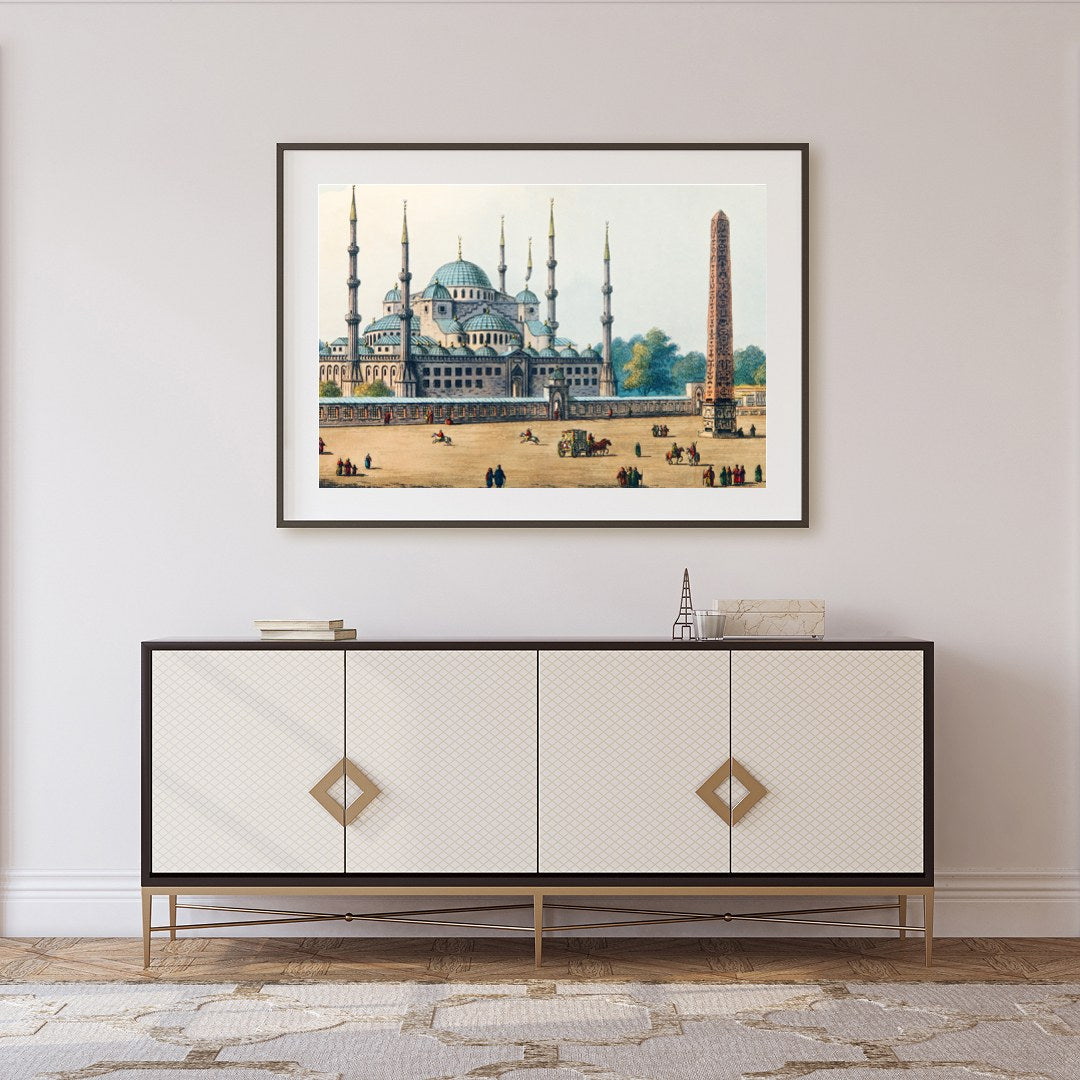 Immerse yourself in the grandeur of Ottoman architecture with this stunning depiction of a historic for Foyer