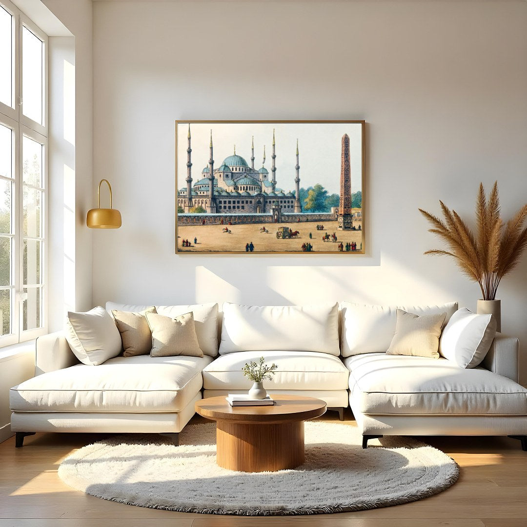 Immerse yourself in the grandeur of Ottoman architecture with this stunning depiction of a historic for Living Room