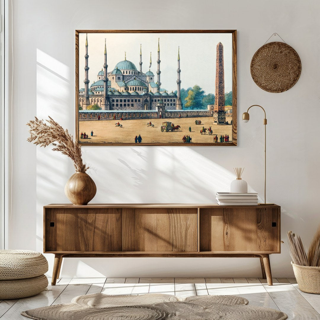 Immerse yourself in the grandeur of Ottoman architecture with this stunning depiction of a historic for Sitting Area