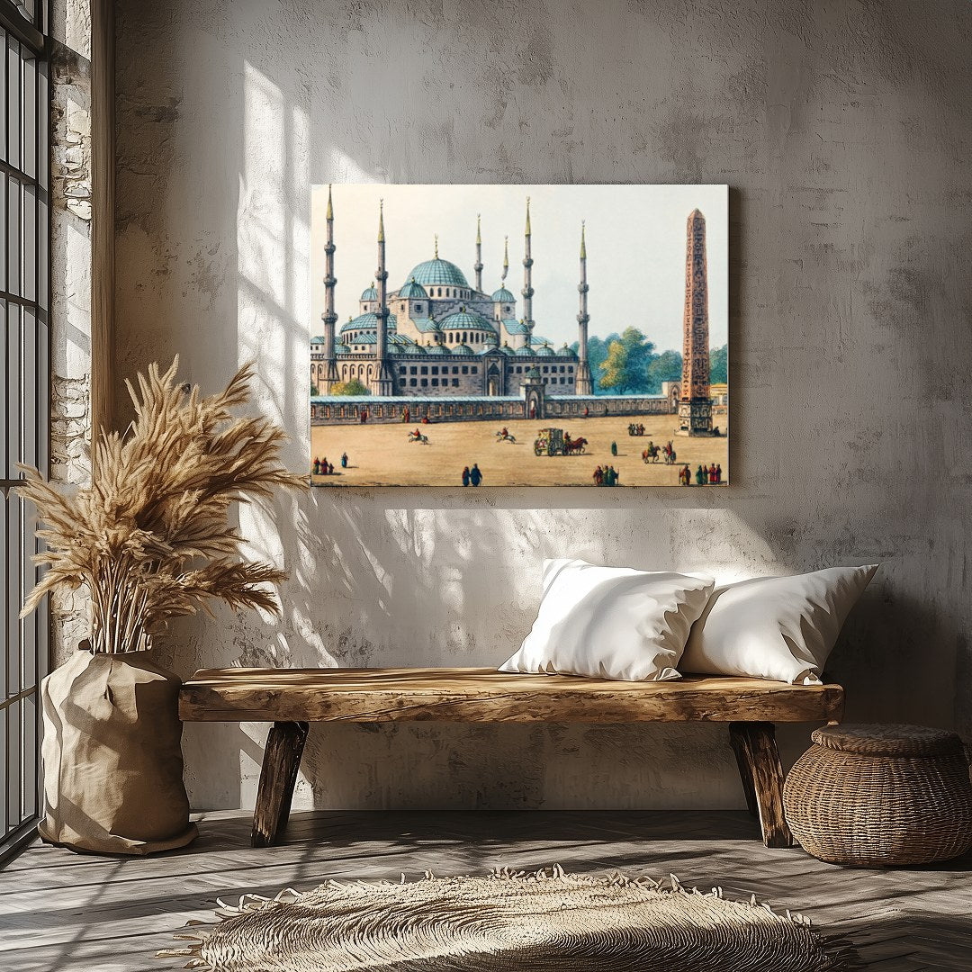 Immerse yourself in the grandeur of Ottoman architecture with this stunning depiction of a historic for Veranda