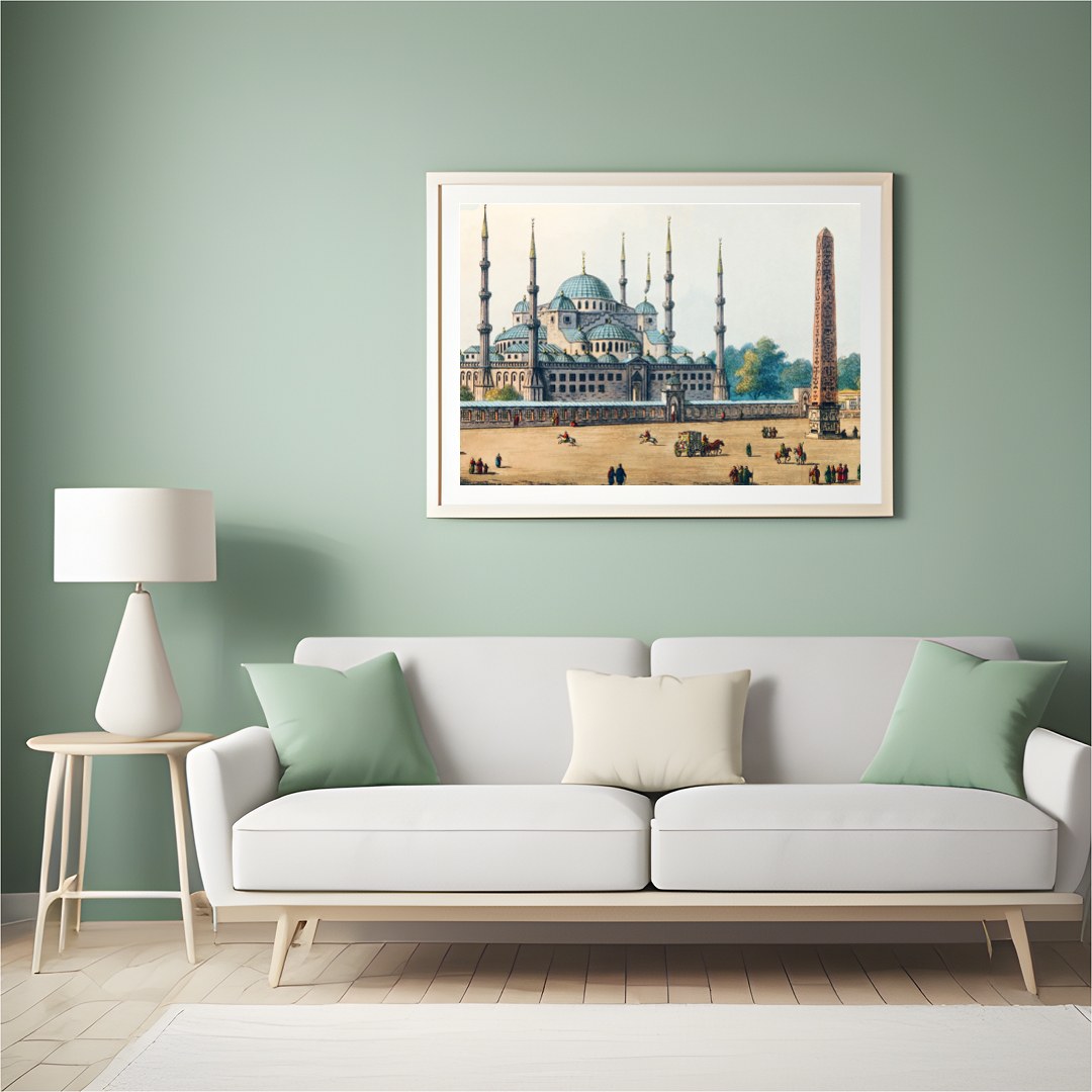 Experience the grandeur of Ottoman architecture with this stunning watercolor featuring a majestic for Hall