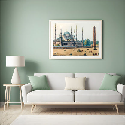 Experience the grandeur of Ottoman architecture with this stunning watercolor featuring a majestic for Hall