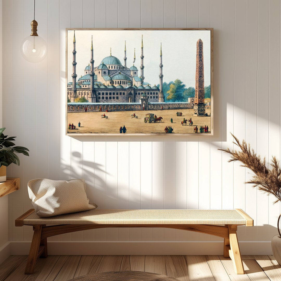 Experience the grandeur of Ottoman architecture with this stunning watercolor featuring a majestic for Hallway