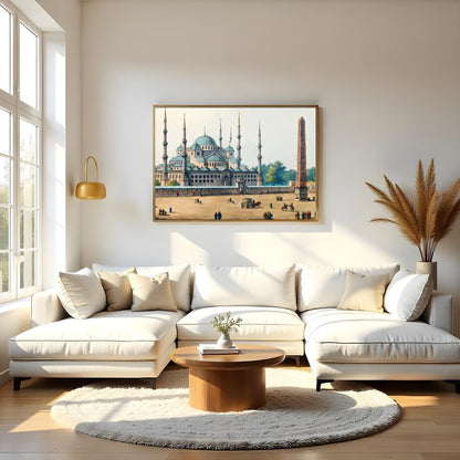 Experience the grandeur of Ottoman architecture with this stunning watercolor featuring a majestic for Living Room